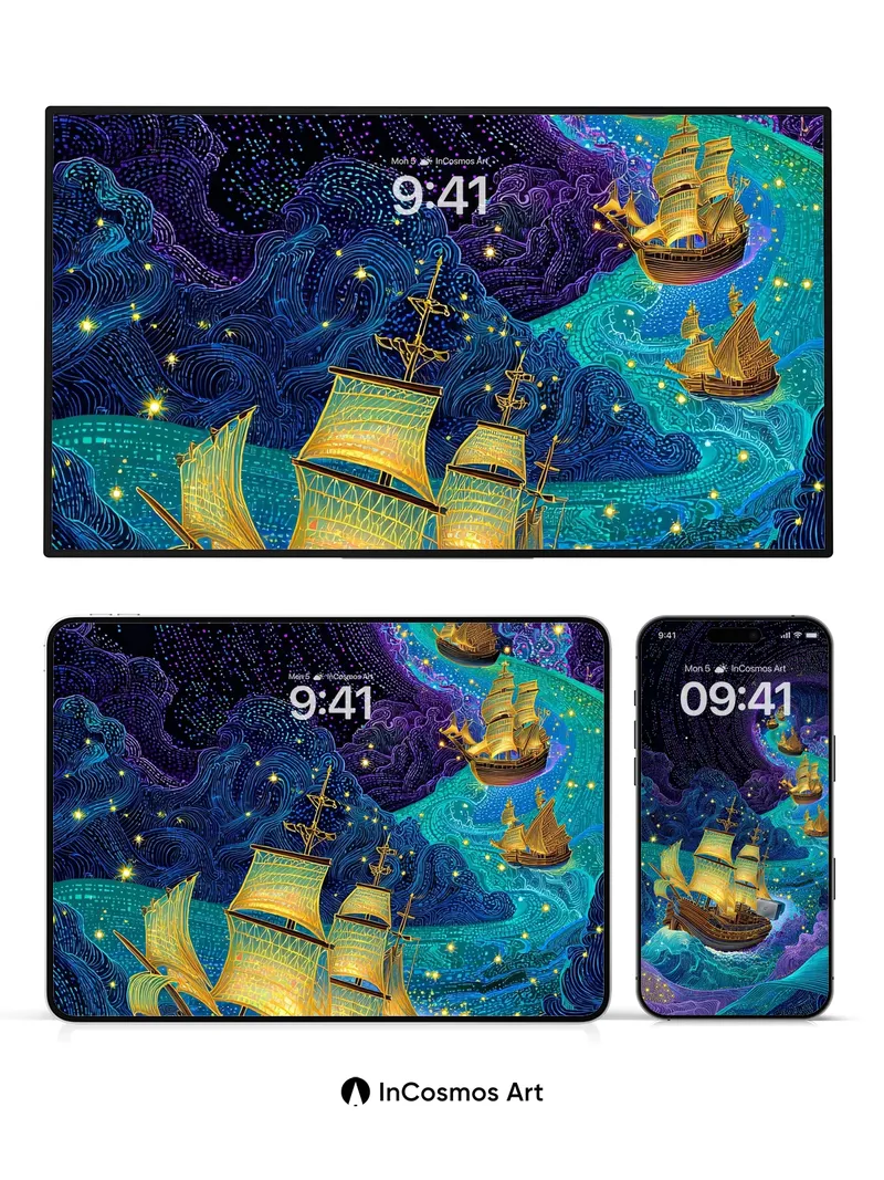 Stellar Voyage Wallpaper with Cosmic Sails