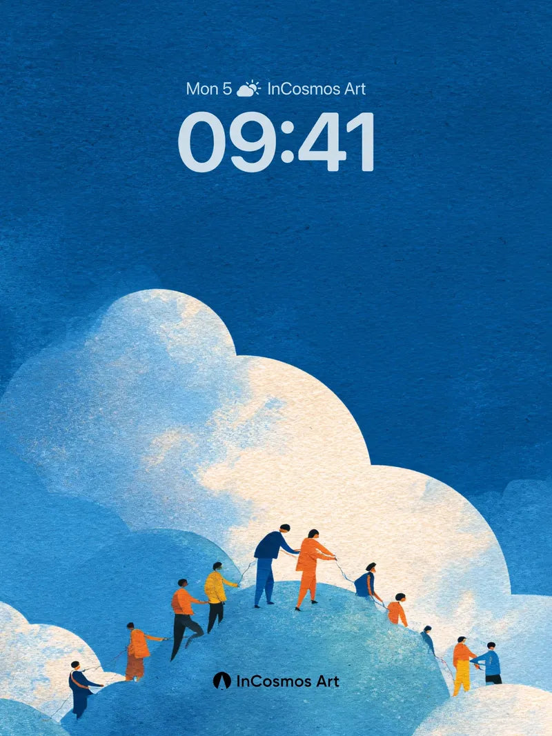 Serenity Cloudscape Wallpaper with Floating Figures wallpaper for iPhone, iPad & Mac