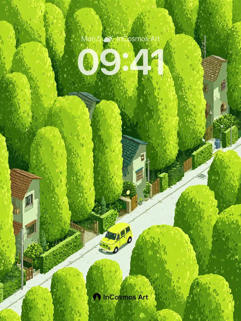Serenity Lane Wallpaper with Whimsical Green Canopy wallpaper for iPhone, iPad & Mac