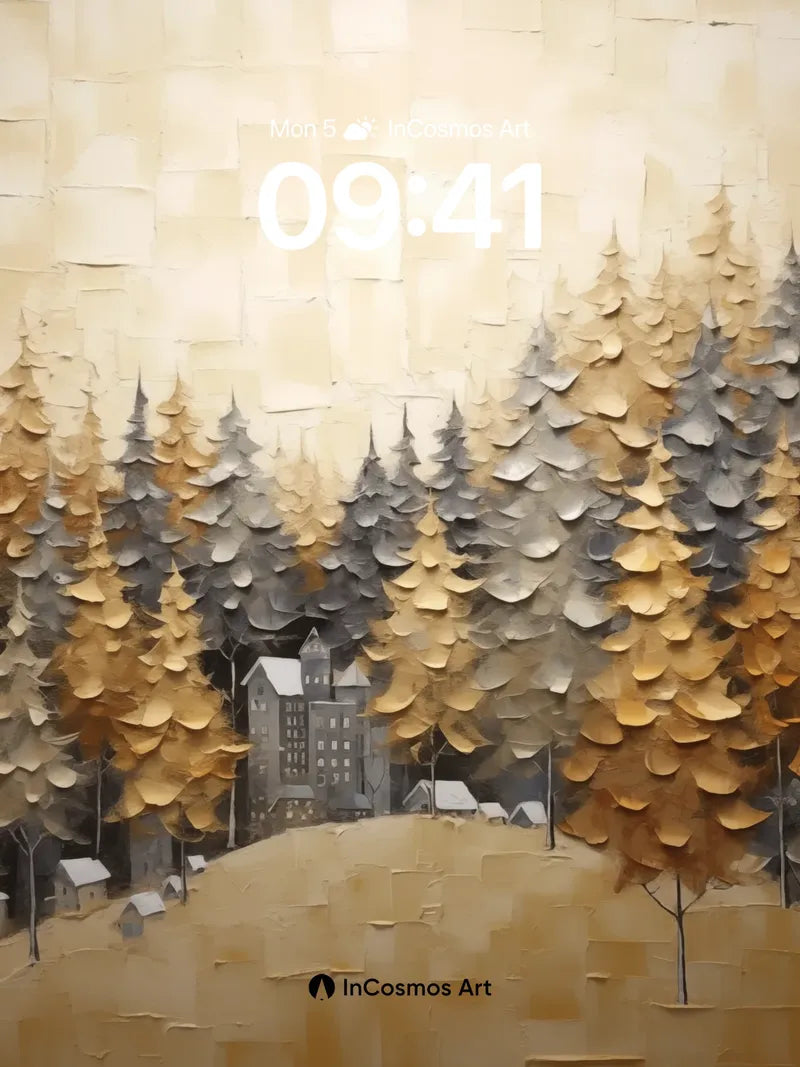Golden Hush Wallpaper with Paper Forest