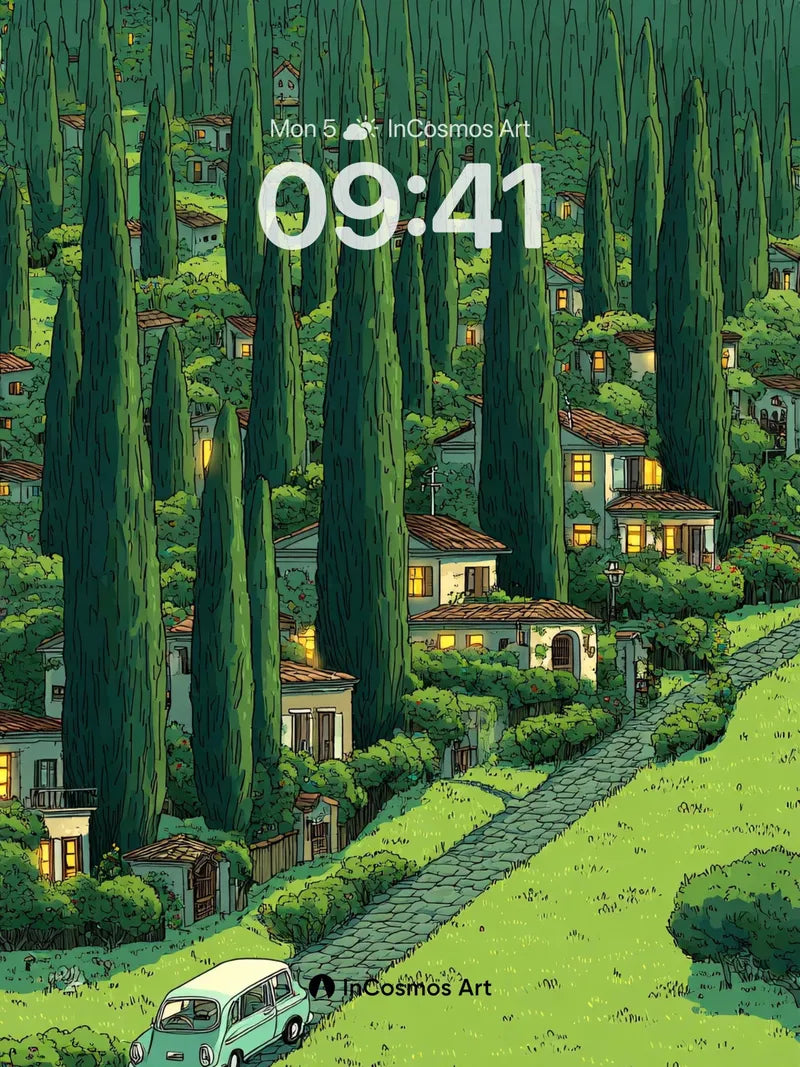 Whispering Cypress Wallpaper with Vintage Van wallpaper for iPhone, iPad & Mac