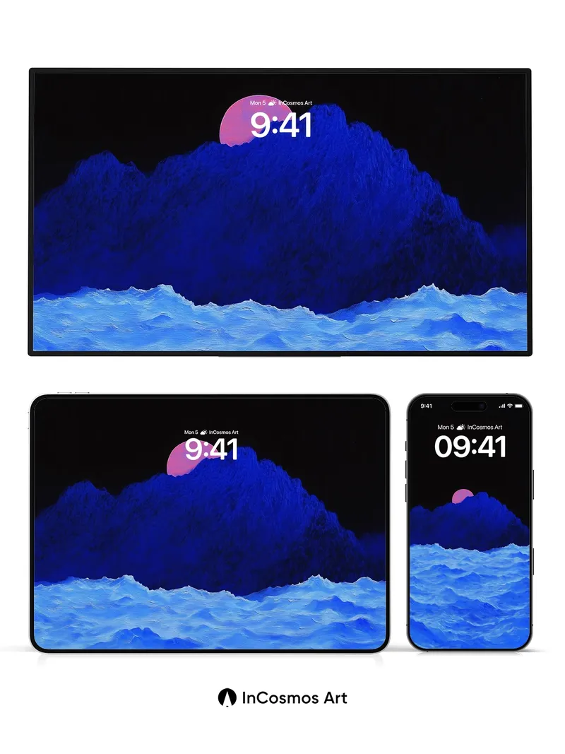 Midnight Ocean Wallpaper with Pink Horizon