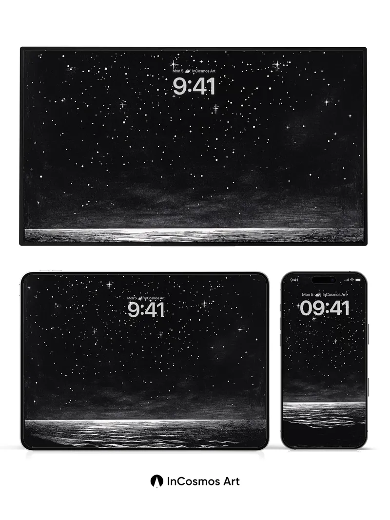 Silent Cosmos Wallpaper with Starlit Sea