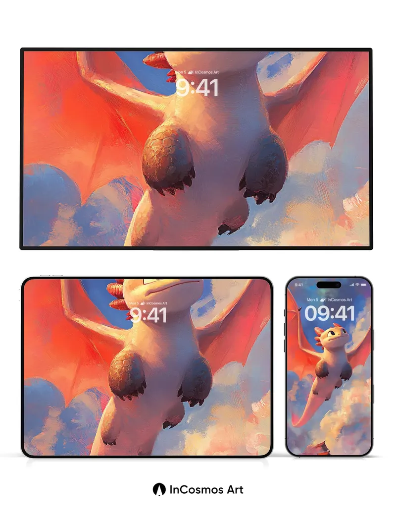 Skyward Dragonfly Wallpaper with Floating Clouds