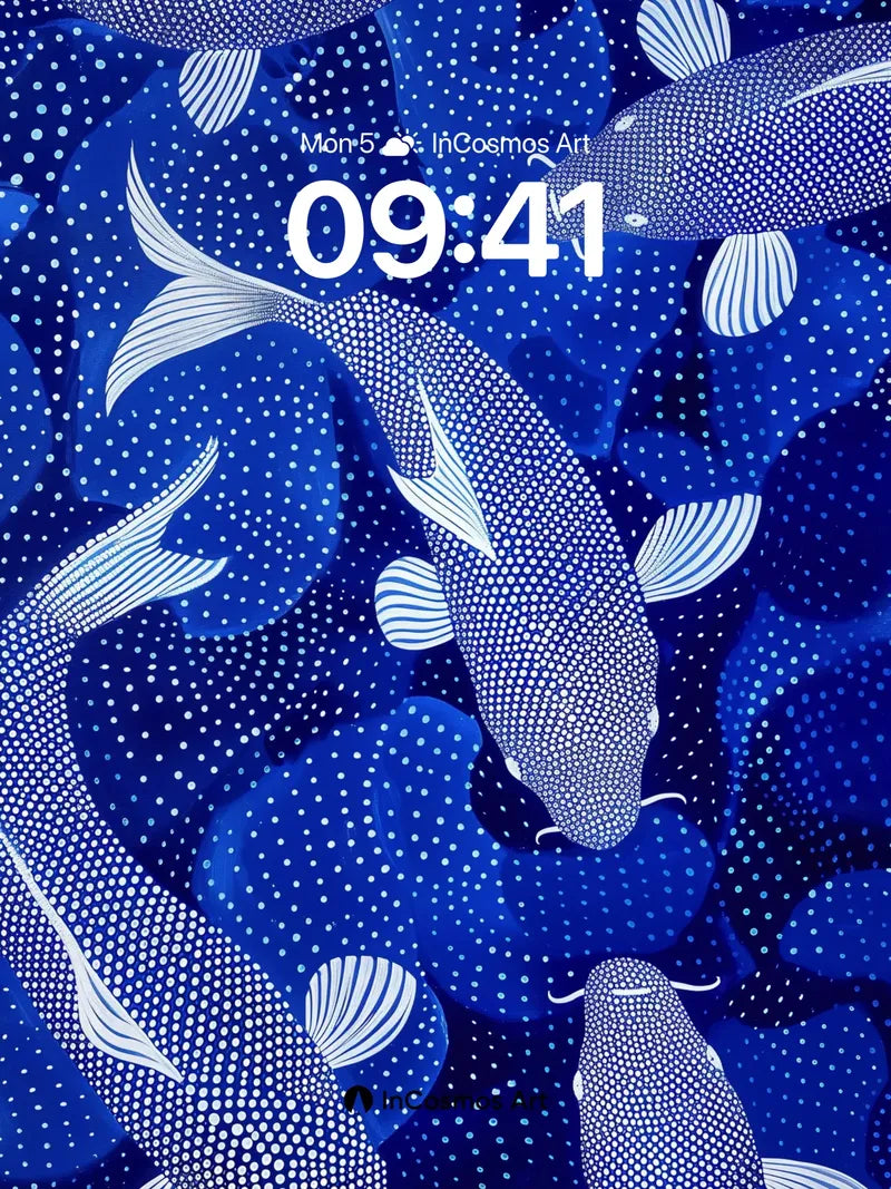 Indigo Current Wallpaper with Koi Patterns