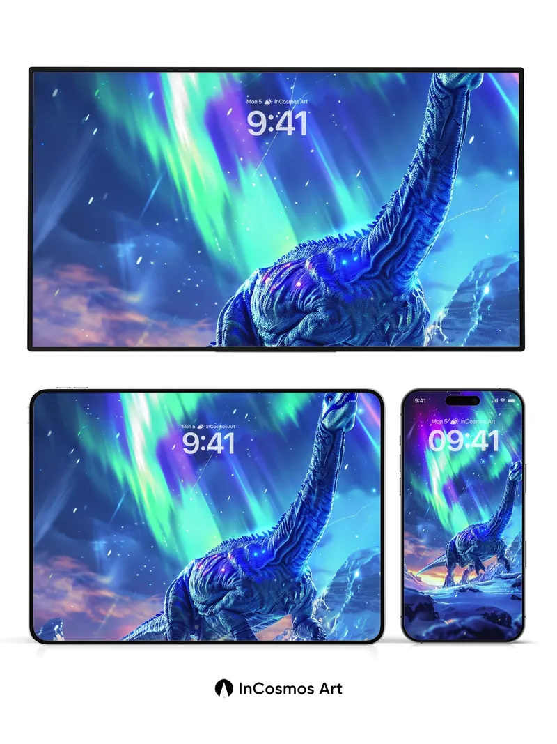 Aurora Dinosaur Wallpaper with Cosmic Glow