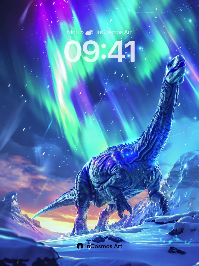 Aurora Dinosaur Wallpaper with Cosmic Glow