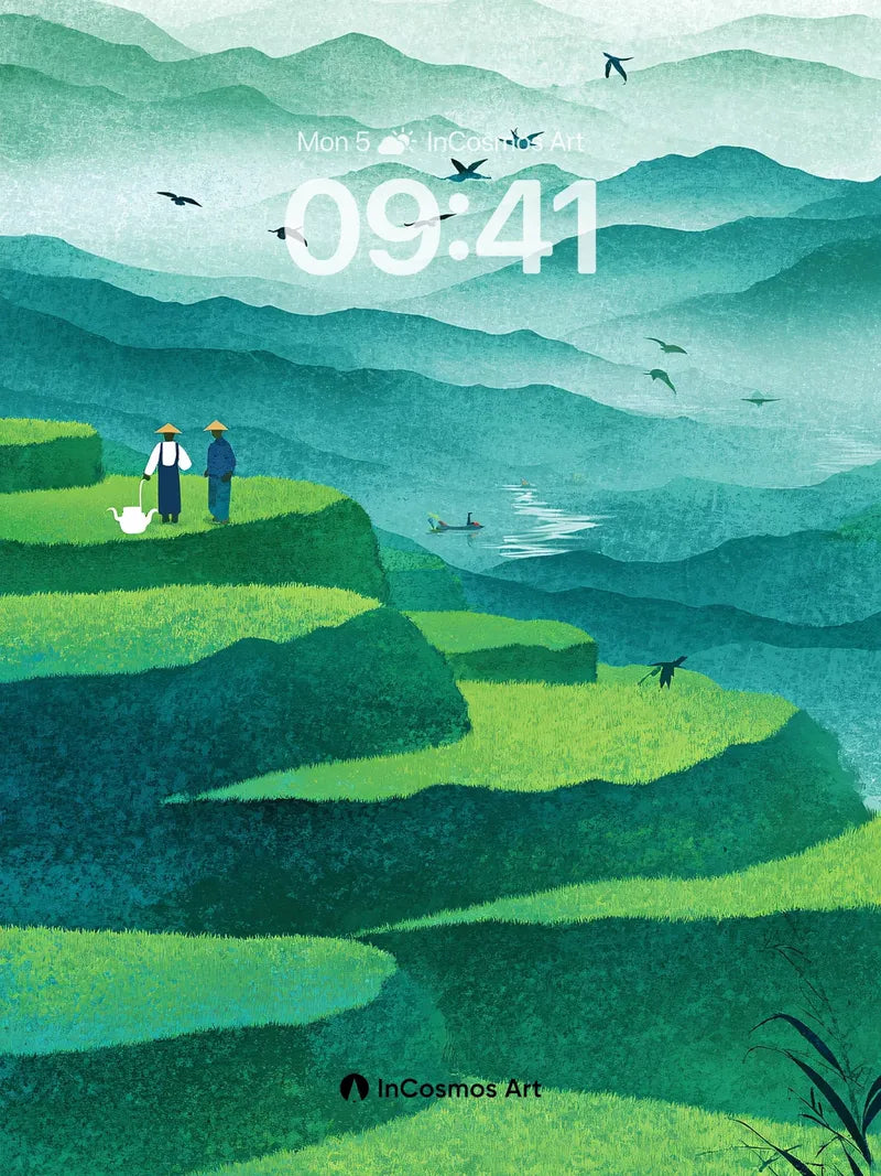 Serenity Ridge Wallpaper with Floating Birds wallpaper for iPhone, iPad & Mac
