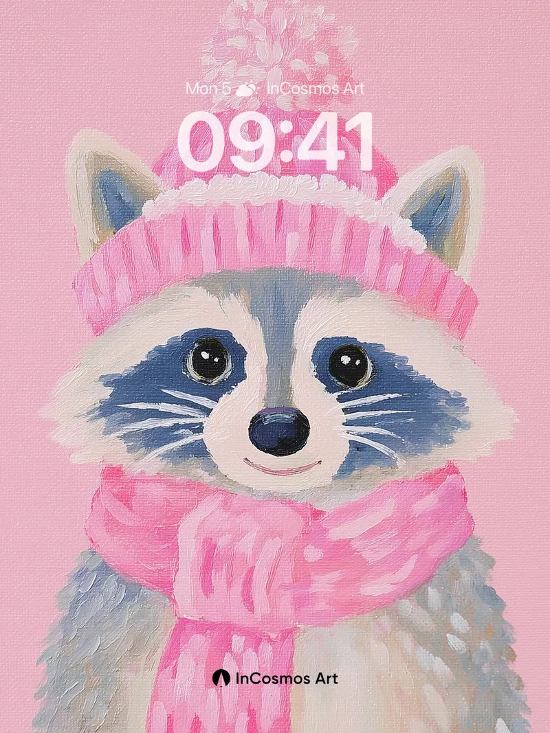 Whimsical Raccoon Wallpaper with Knit Warmth wallpaper for iPhone, iPad & Mac