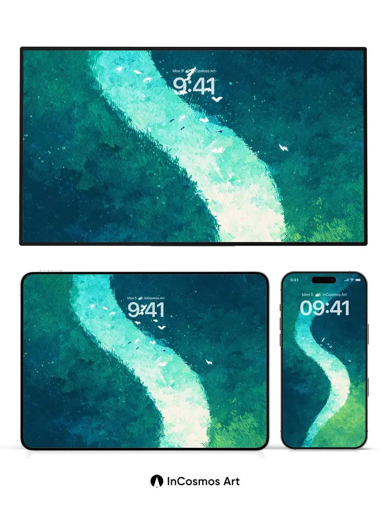 Serene Teal River Wallpaper with Soft Curves