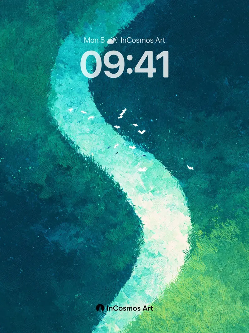 Serene Teal River Wallpaper with Soft Curves wallpaper for iPhone, iPad & Mac