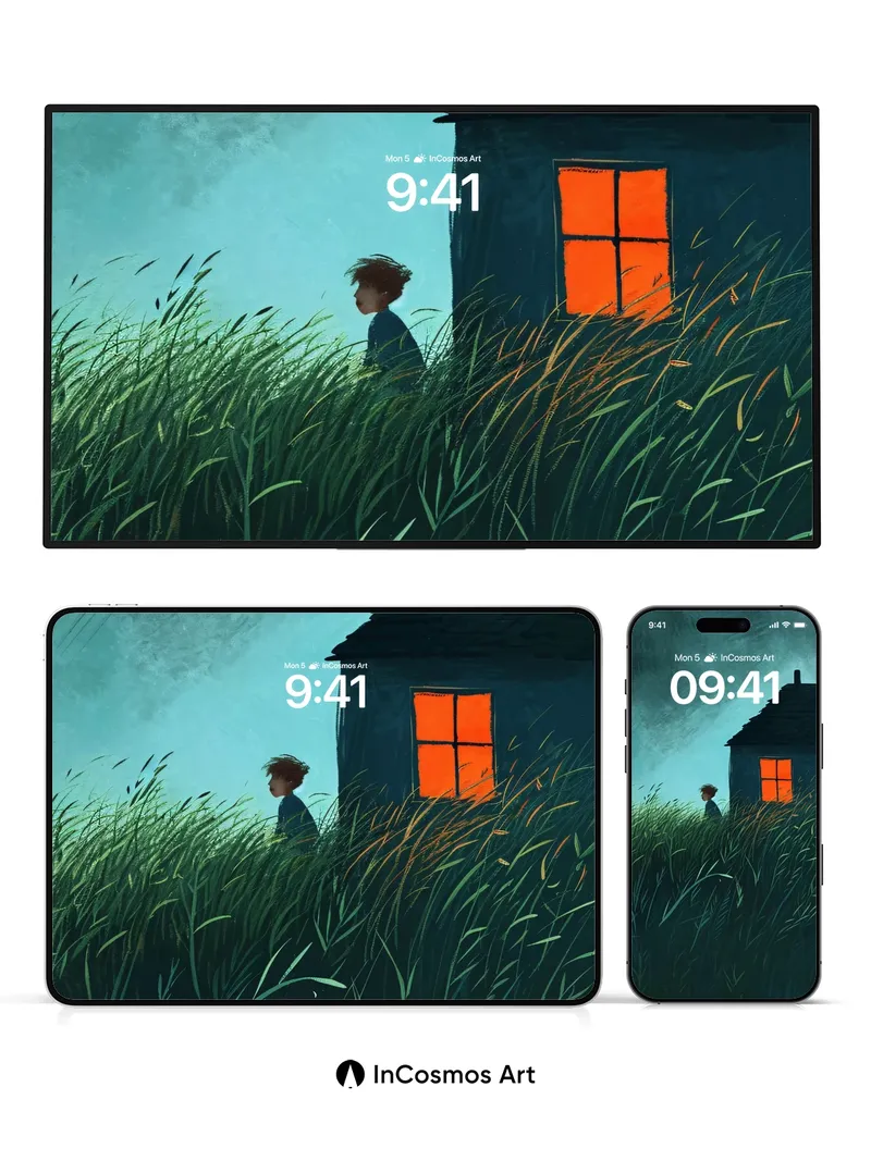 Whispering Grass Wallpaper with Orange Window Light