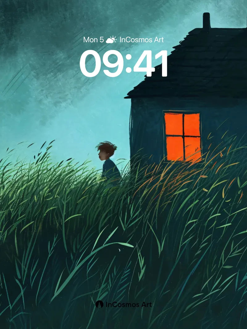 Whispering Grass Wallpaper with Orange Window Light