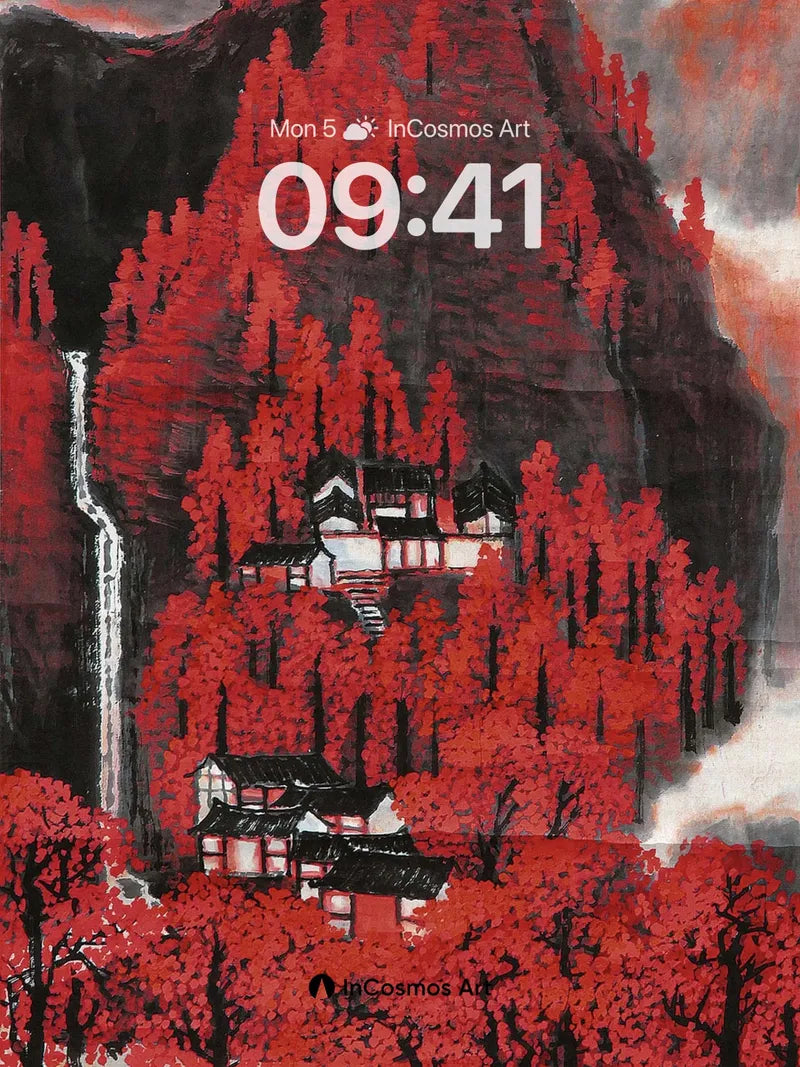 Crimson Mountain Wallpaper with Hidden Temples