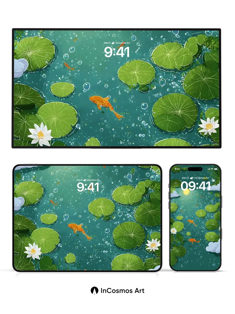 Serenity Pond Wallpaper with Floating Light