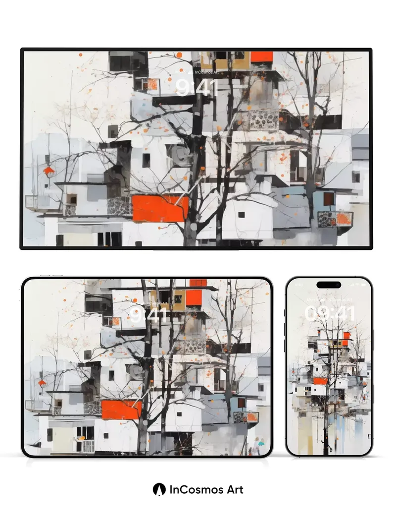 Silent Reflection Wallpaper with Bare Branches