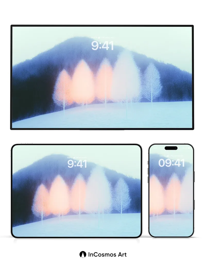 Frostbloom Tree Silhouettes Wallpaper with Ethereal Glow