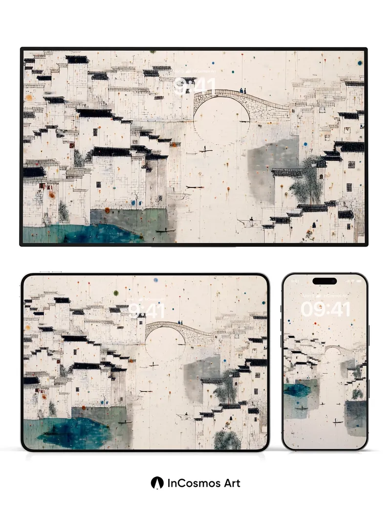 Serene River Village Wallpaper with Soft Hues