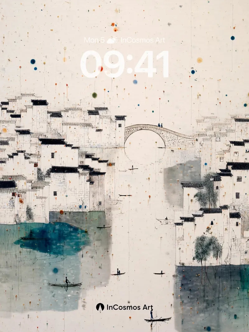 Serene River Village Wallpaper with Soft Hues