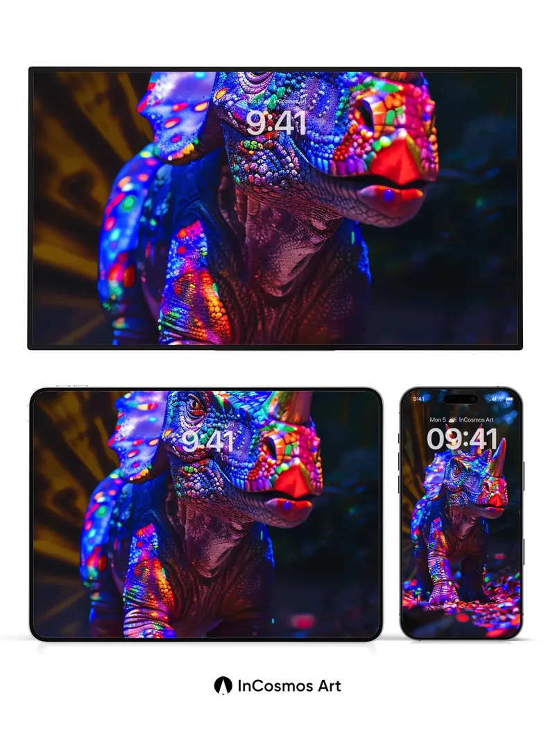 Neon Mirage Triceratops Wallpaper with Bioluminescent Skin