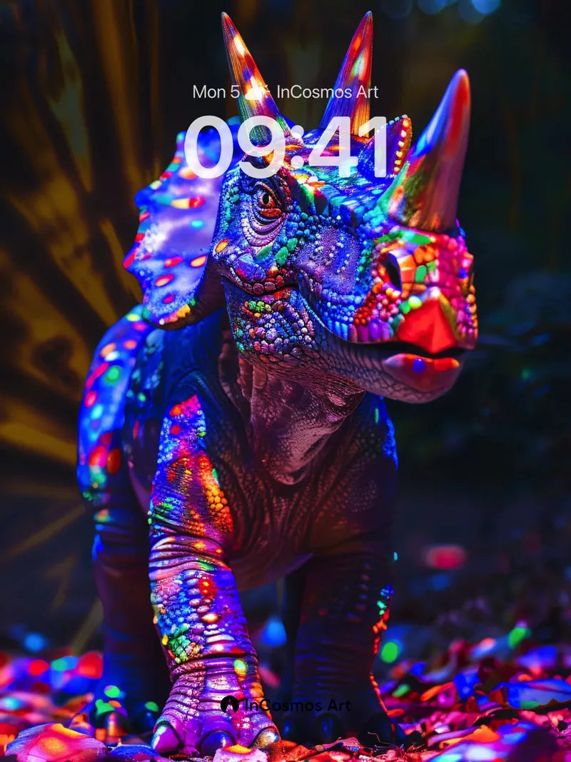 Neon Mirage Triceratops Wallpaper with Bioluminescent Skin