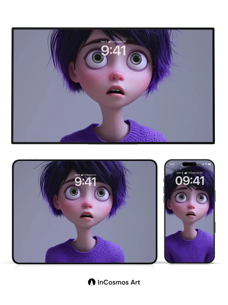 Wide-Eyed Wonder Wallpaper with Animated Hair