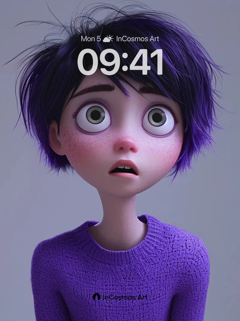 Wide-Eyed Wonder Wallpaper with Animated Hair