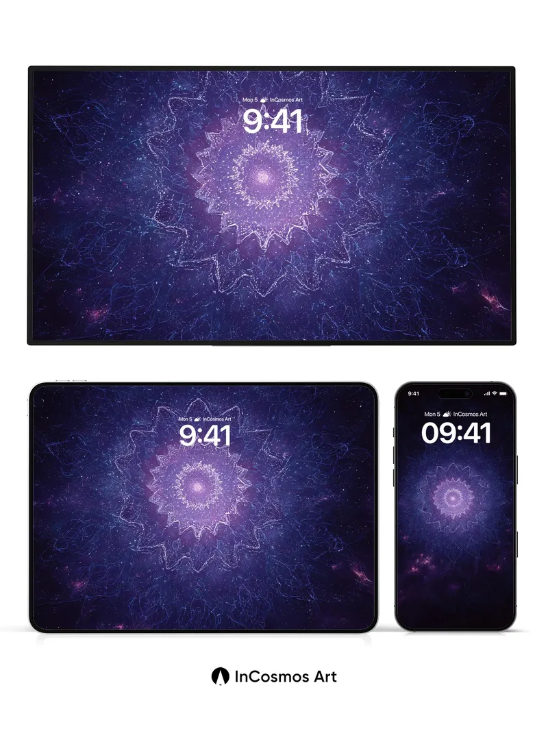 Cosmic Mandala Wallpaper with Ethereal Light Veins