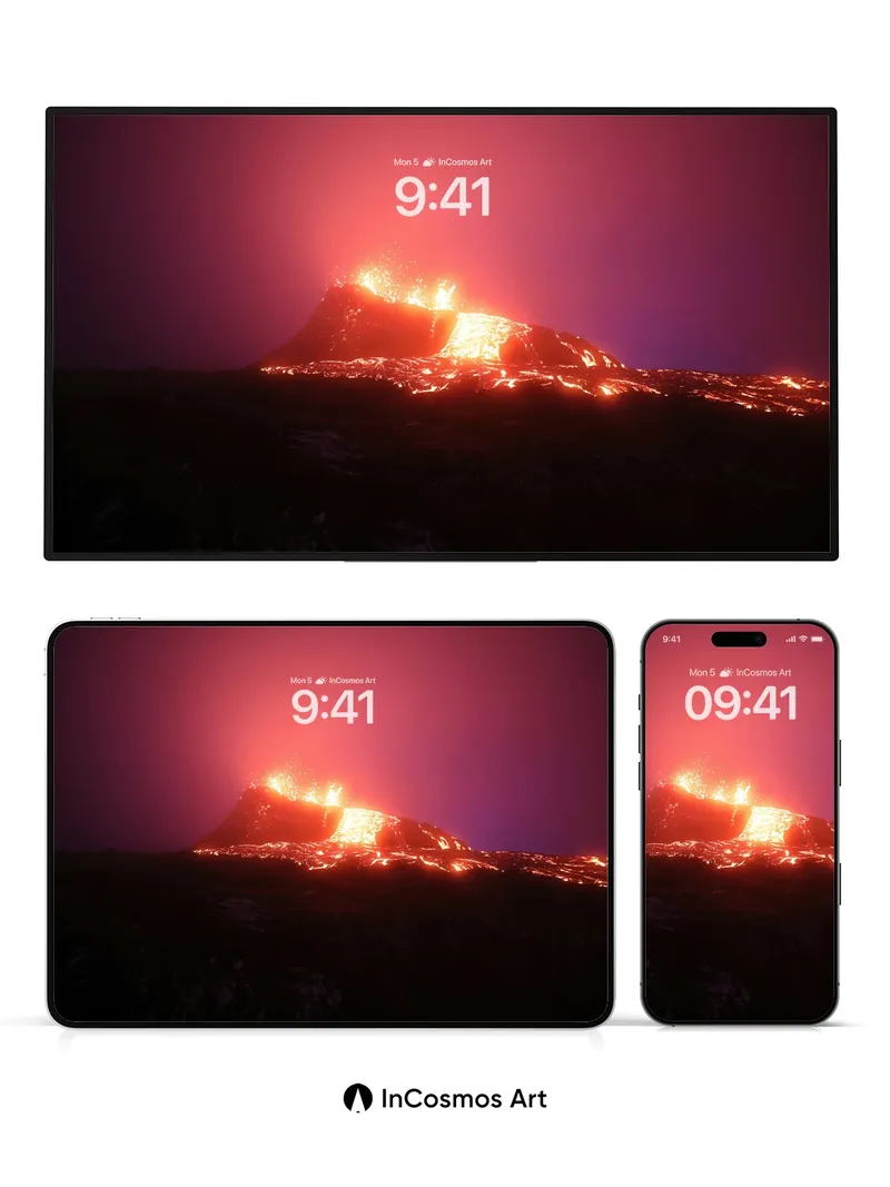 Incandescent Volcano Wallpaper with Lava Veins