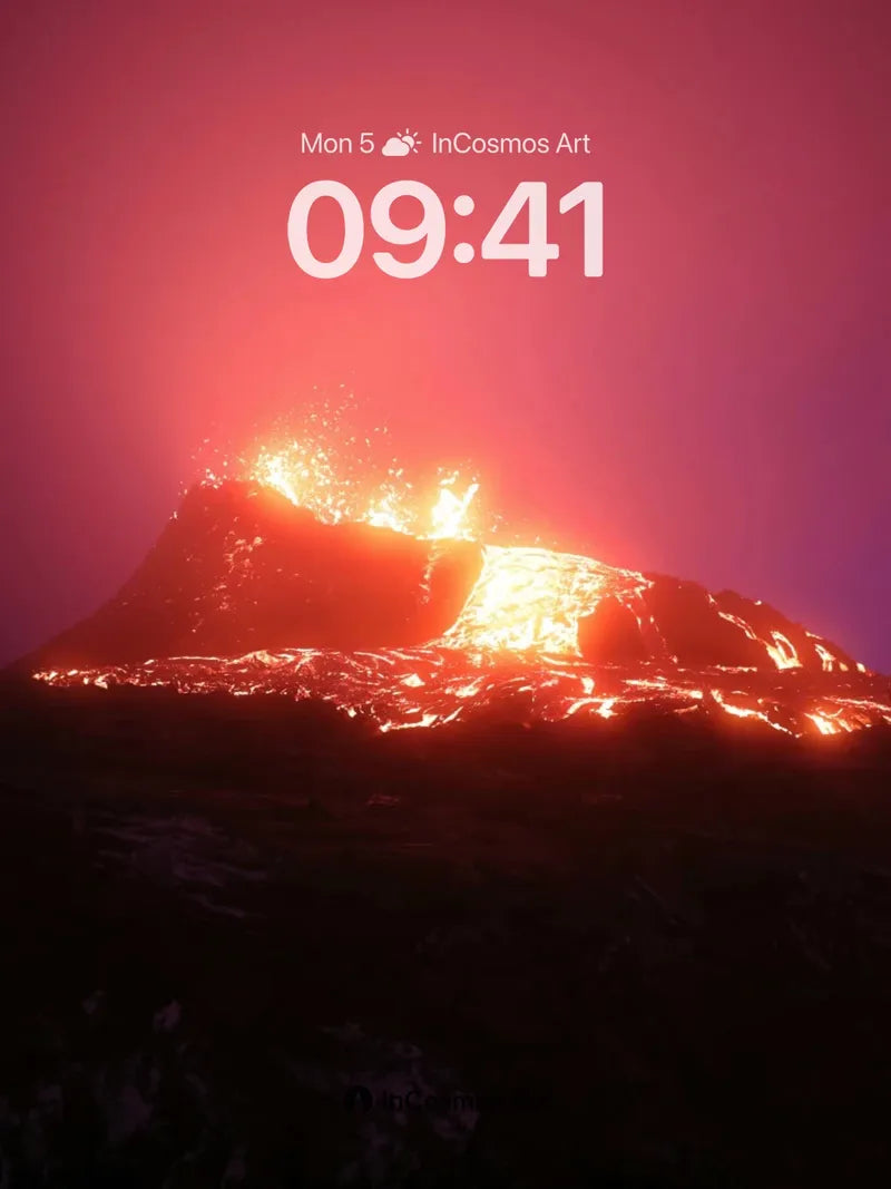 Incandescent Volcano Wallpaper with Lava Veins