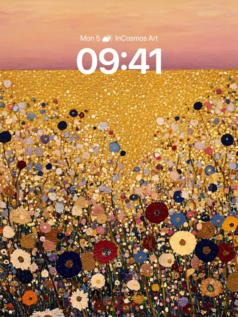 Golden Field Wallpaper with Cosmic Blooms
