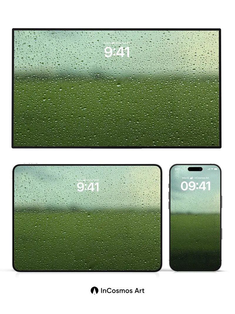 Muted Raindrop Wallpaper with Verdant Field Veil