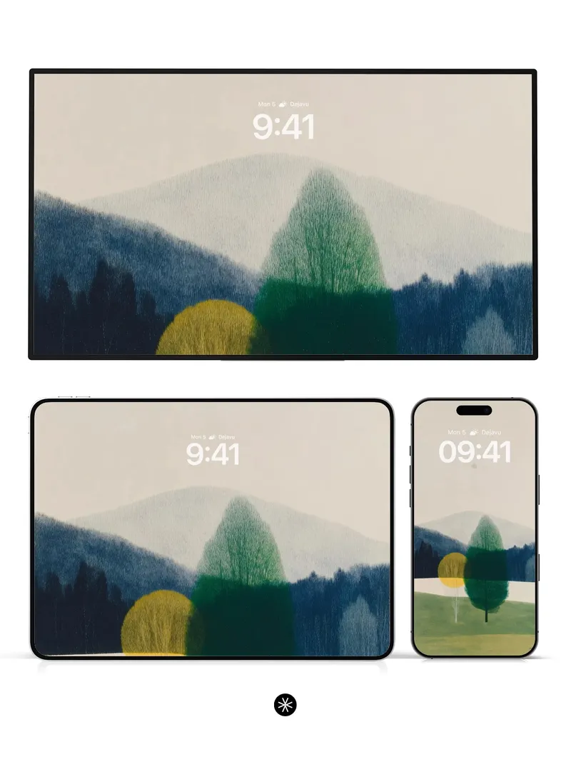 Serene Mountain Landscape Wallpaper with Gradient Trees