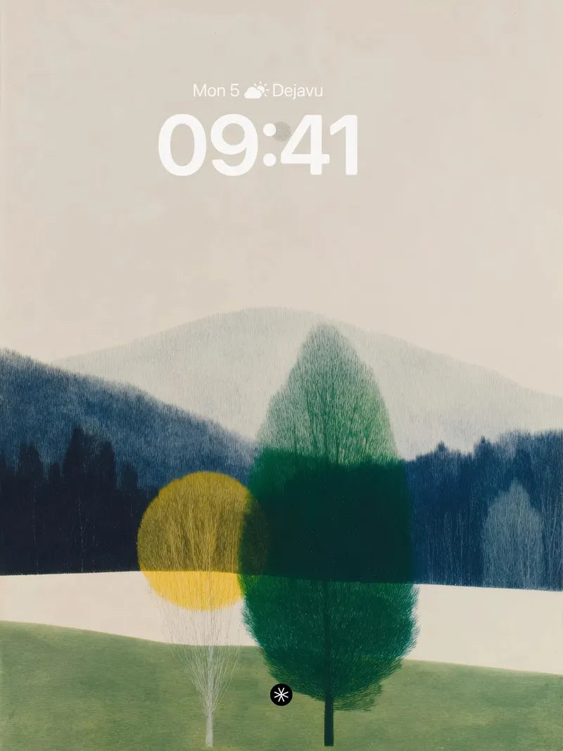 Serene Mountain Landscape Wallpaper with Gradient Trees wallpaper for iPhone, iPad & Mac