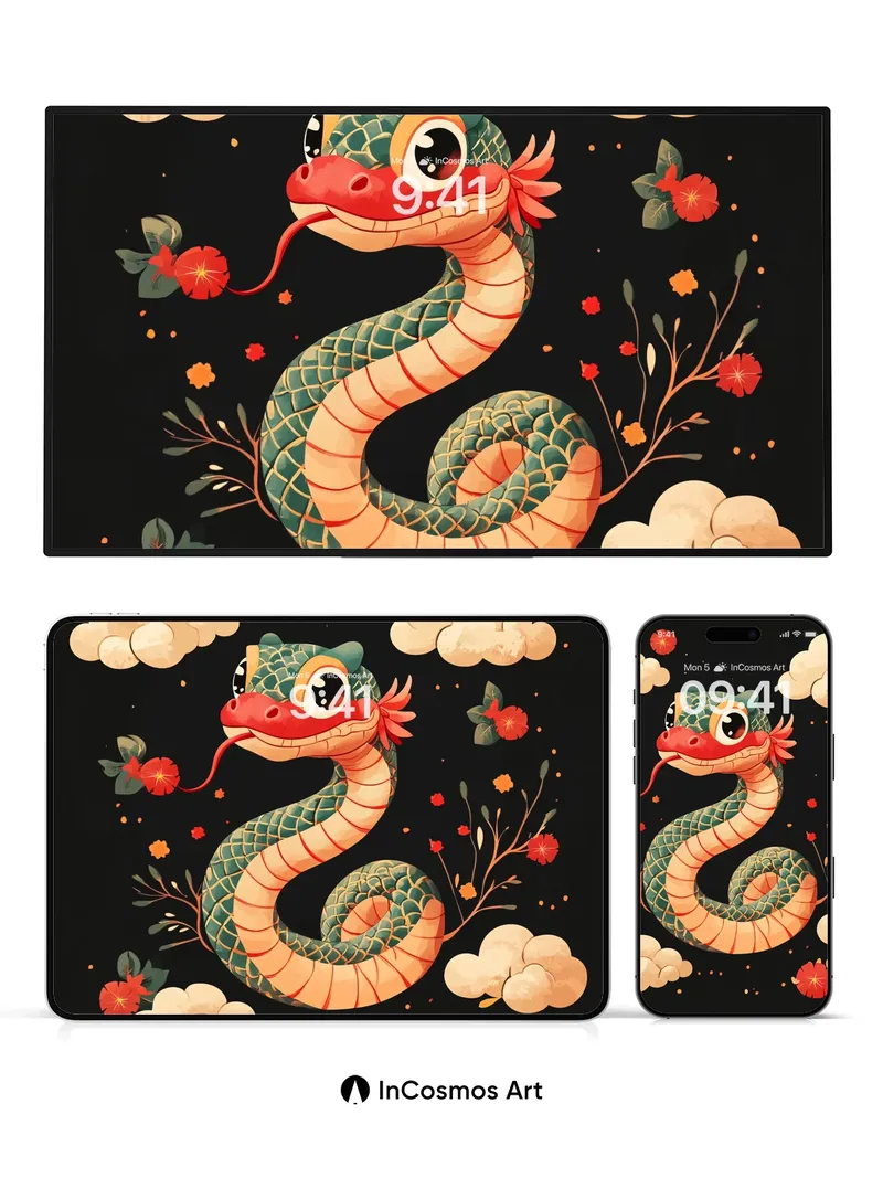 Whispering Serpent Wallpaper with Celestial Bloom