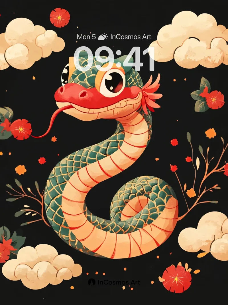 Whispering Serpent Wallpaper with Celestial Bloom