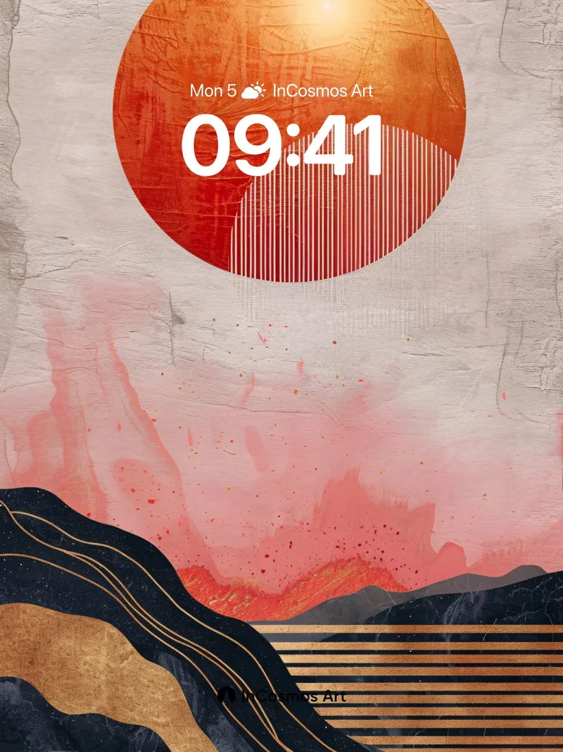 Crimson Horizon Wallpaper with Gold Veins wallpaper for iPhone, iPad & Mac