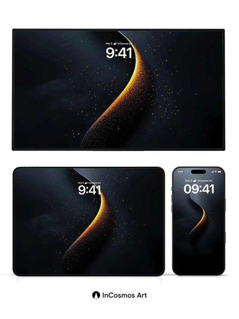 Luminous Curve Wallpaper with Golden Dust Trails