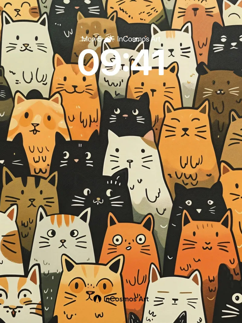Whimsical Feline Crowd Wallpaper with Playful Expressions wallpaper for iPhone, iPad & Mac