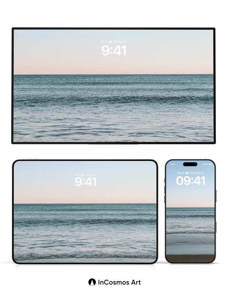 Serenity Shoreline Wallpaper with Distant Horizon