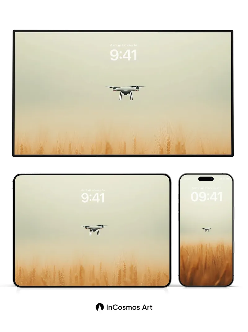 Hushed Horizon Wallpaper with Drifting Drone