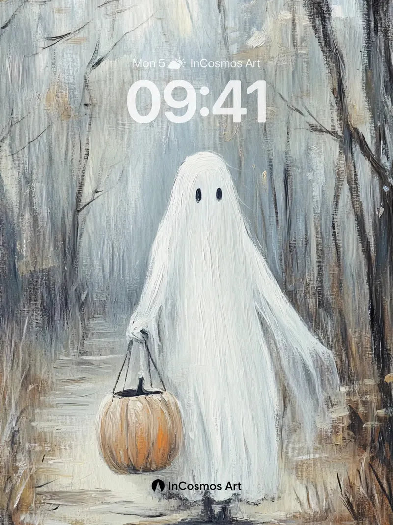 Whispering Ghost Wallpaper with Pumpkin Lantern