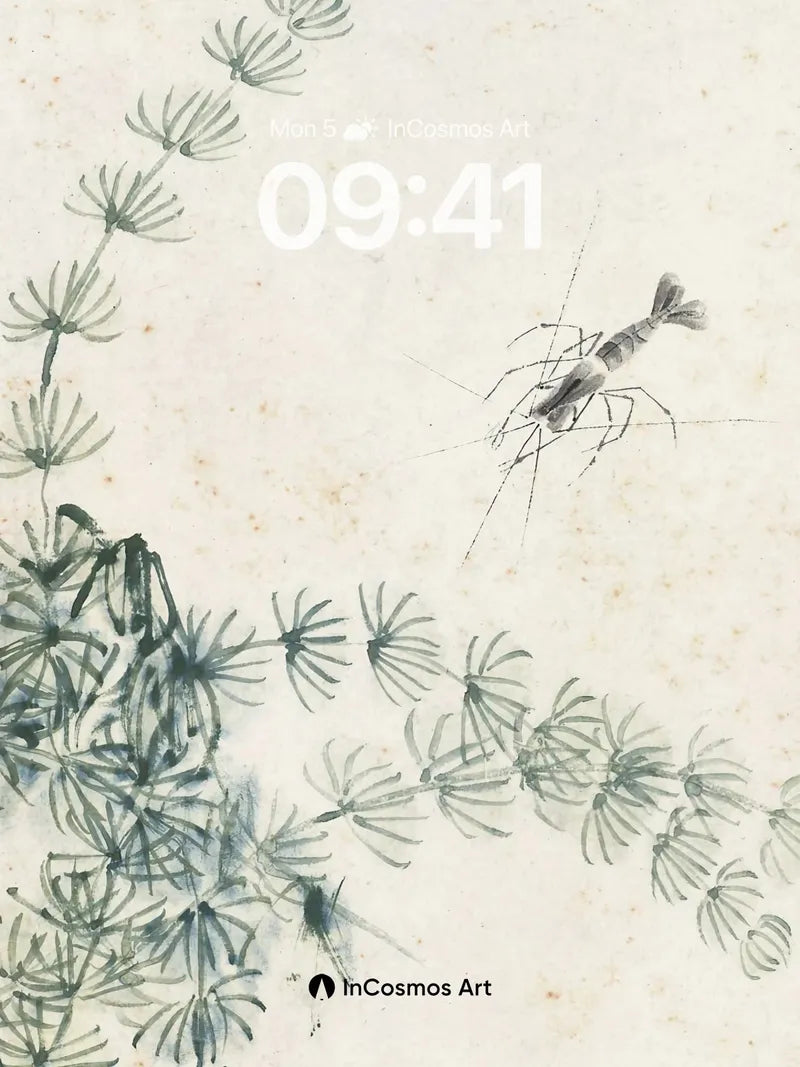 Serenity Shrimp Wallpaper with Ink-Brush Flow