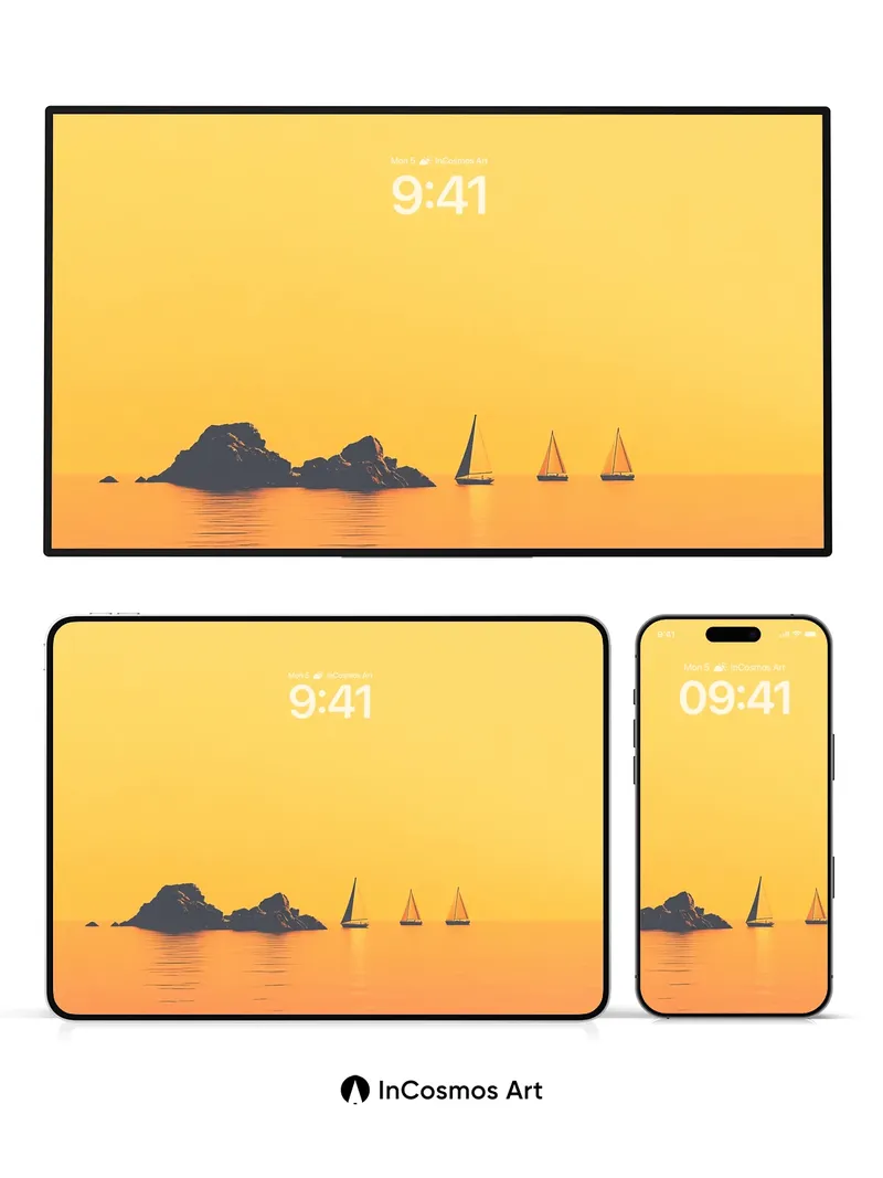 Golden Hush Wallpaper with Silent Sailboats