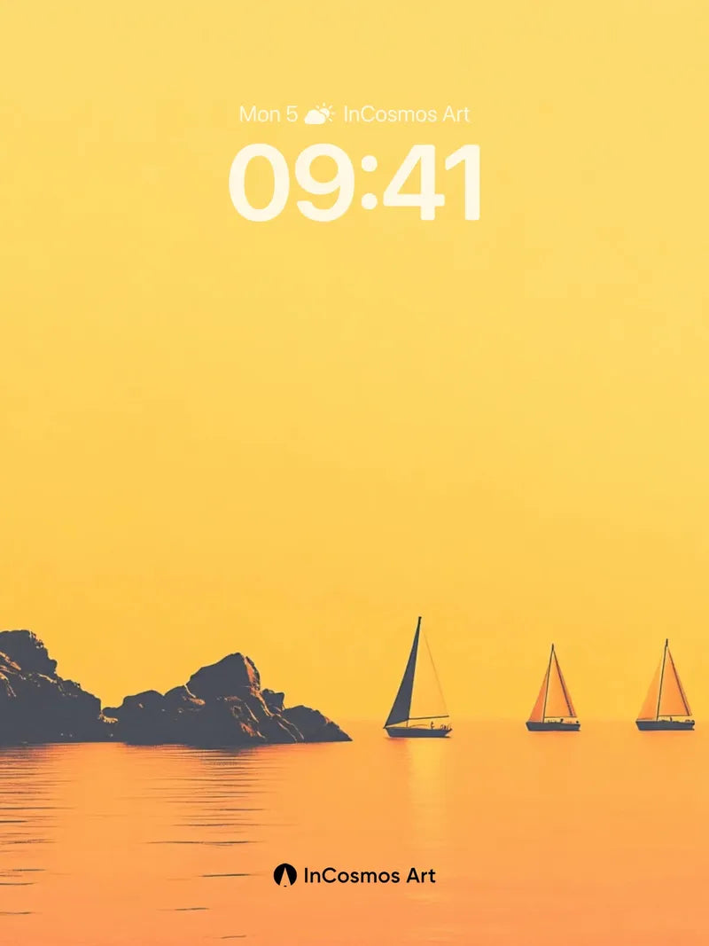 Golden Hush Wallpaper with Silent Sailboats