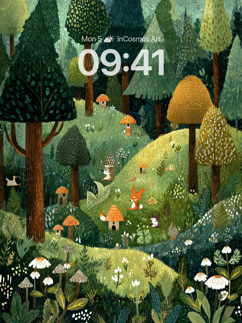 Whimsical Forest Wallpaper with Enchanted Mushrooms wallpaper for iPhone, iPad & Mac