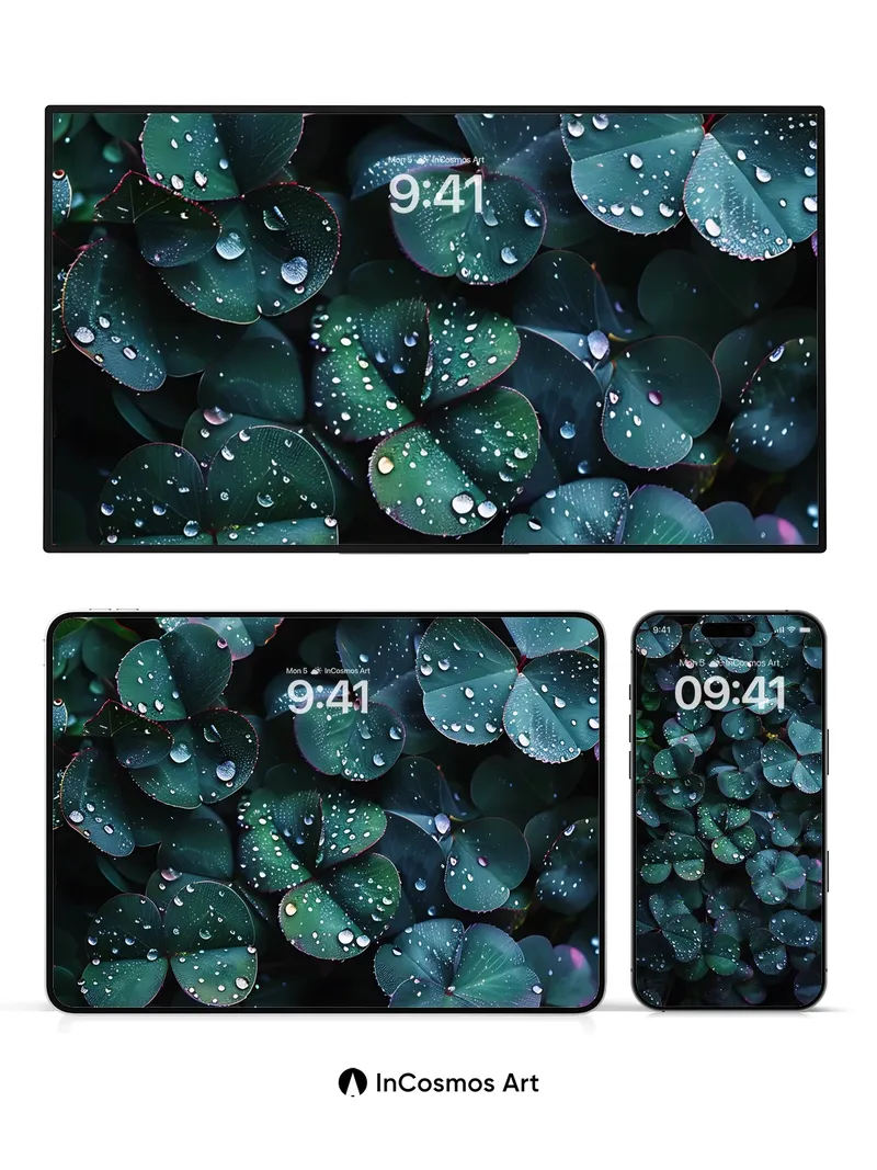 Emerald Hush Wallpaper with Dew-Kissed Leaves