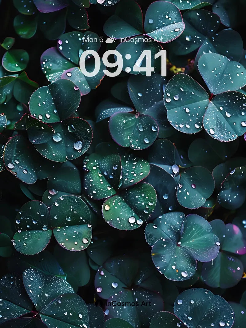 Emerald Hush Wallpaper with Dew-Kissed Leaves