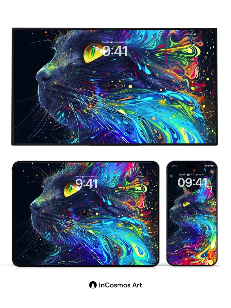 Cosmic Feline Wallpaper with Electric Fur