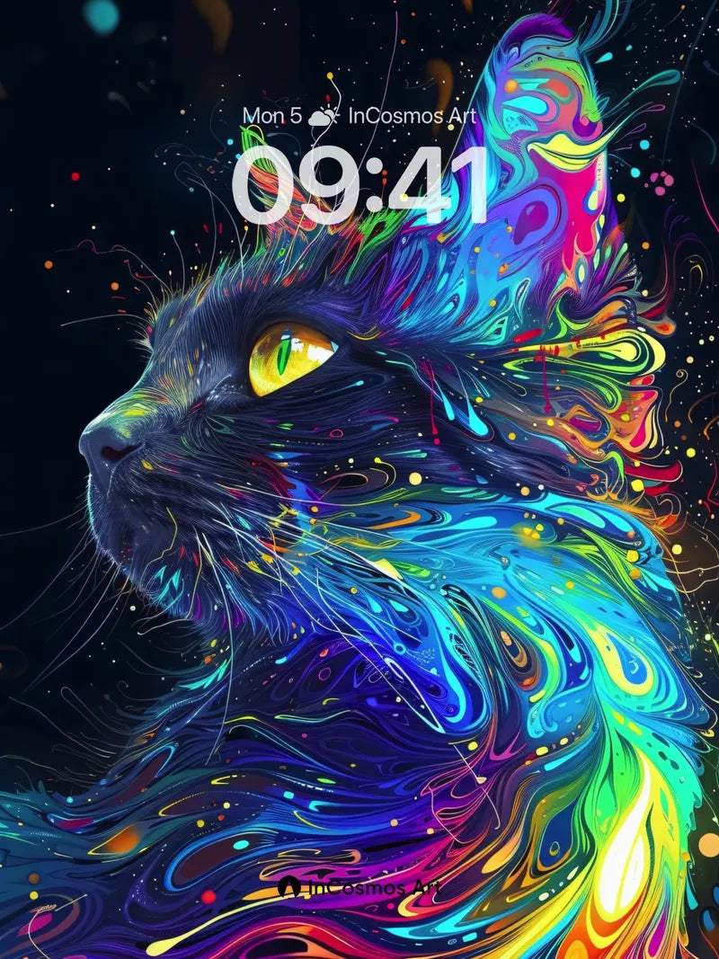 Cosmic Feline Wallpaper with Electric Fur